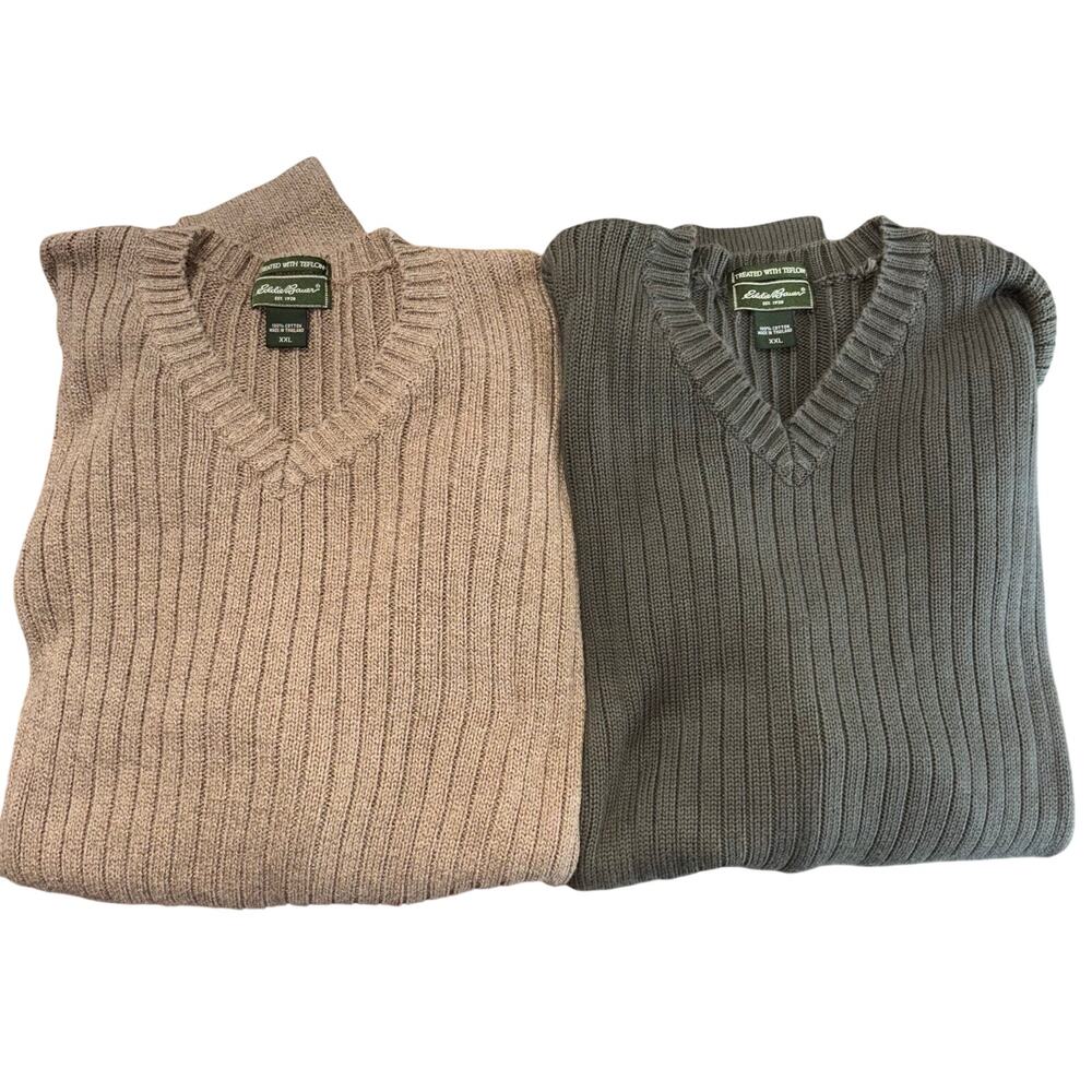 Eddie Bauer men’s v-neck made with Teflon 100% cotton sweaters lot of 2 (XXL)